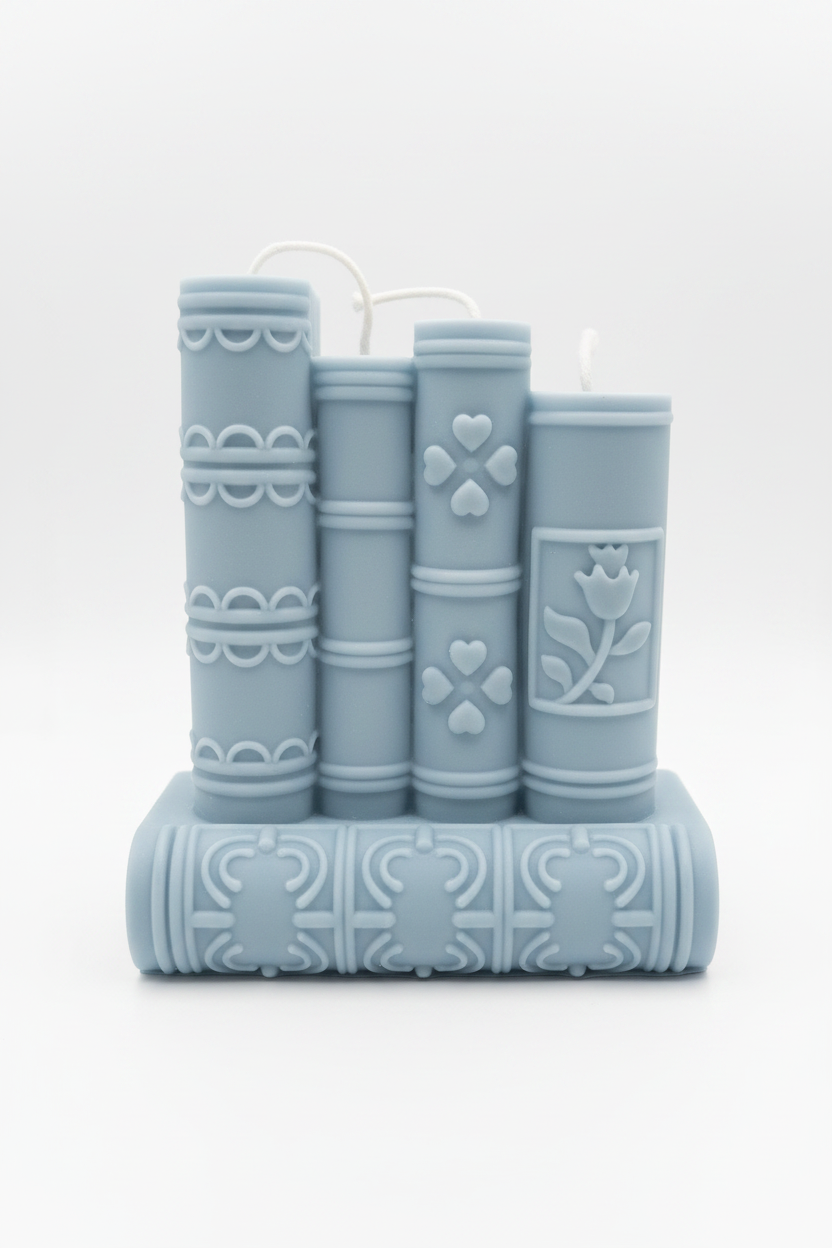 Bücher Kerze Blaugrau Front
